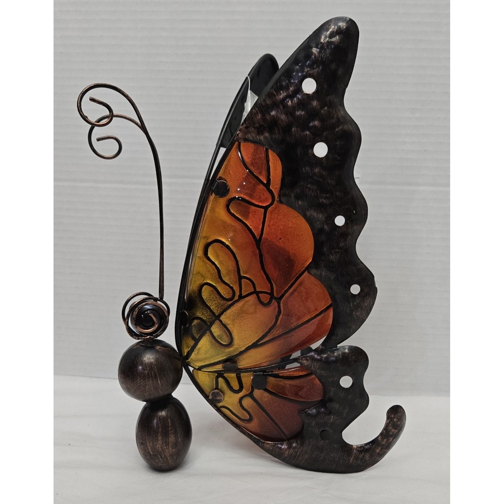 Gerson International 10.5" Solar Lighted Metal & Glass Butterfly Garden Figurine